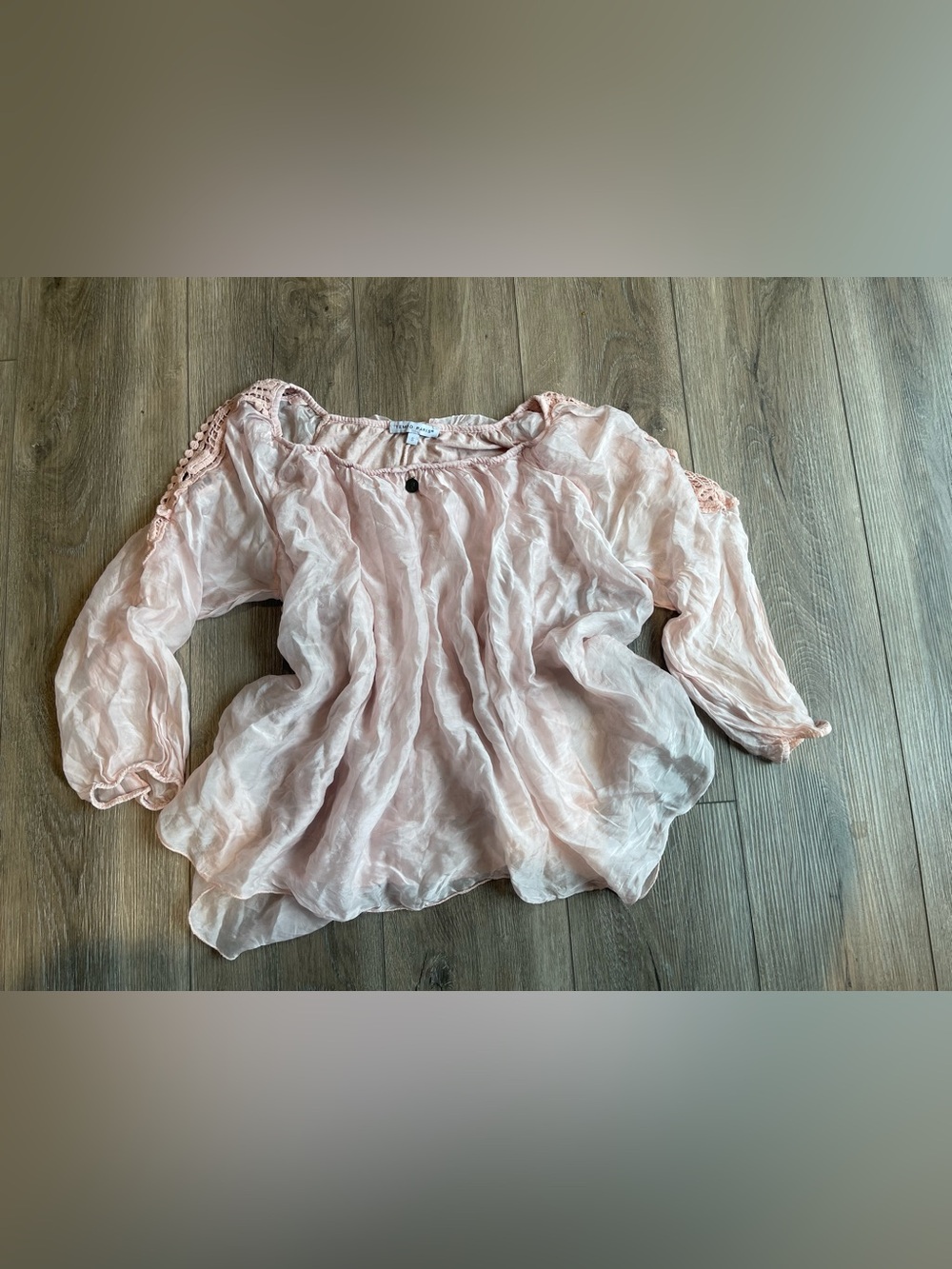 Tempo Paris Light Pink Sheer Boho Peasant Blouse